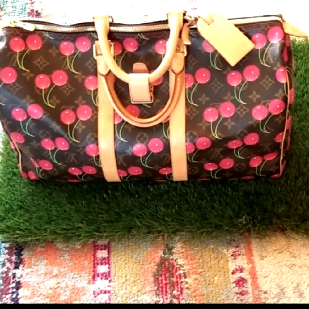 Auth LOUIS VUITTON Speedy 45 Carry On Travel LV Cherries Cerises Duffle Hand Bag